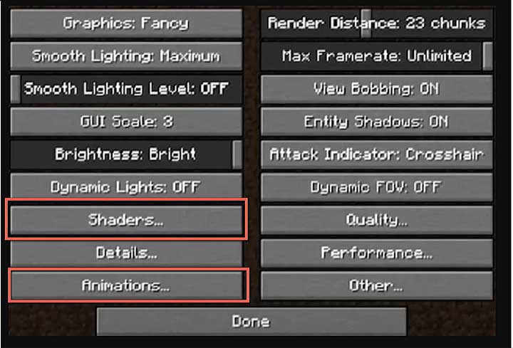 Minecraft video settings