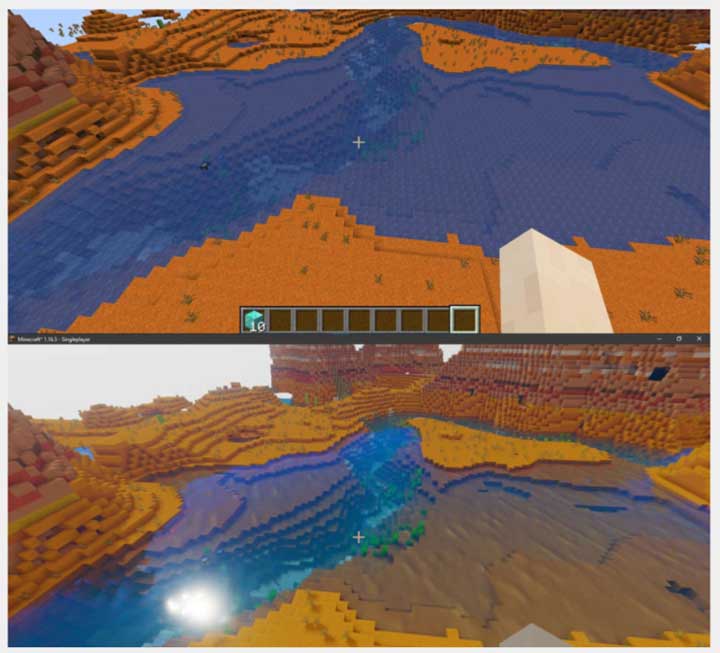 Shade effects comparison after installing OptiFine