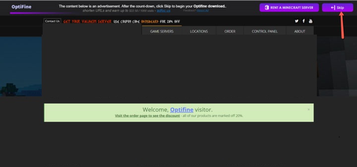 OptiFine Website Screenshot