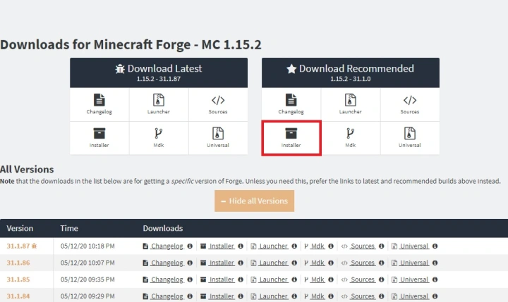 how to install minecraft forge screen